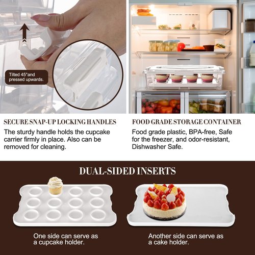 ARC 3-tiers Cupcake Carrier (White) - Cupcake Holder and Cake Transport Container that Holds up to 36 Cupcakes or 3 Large Cakes - BPA-Free, Great for Parties & Festivals