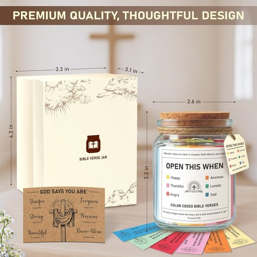 Bible Verse Jar - Daily Encouragement for Women, Men & Teens | Handmade 90-Day Color-Coded Verses