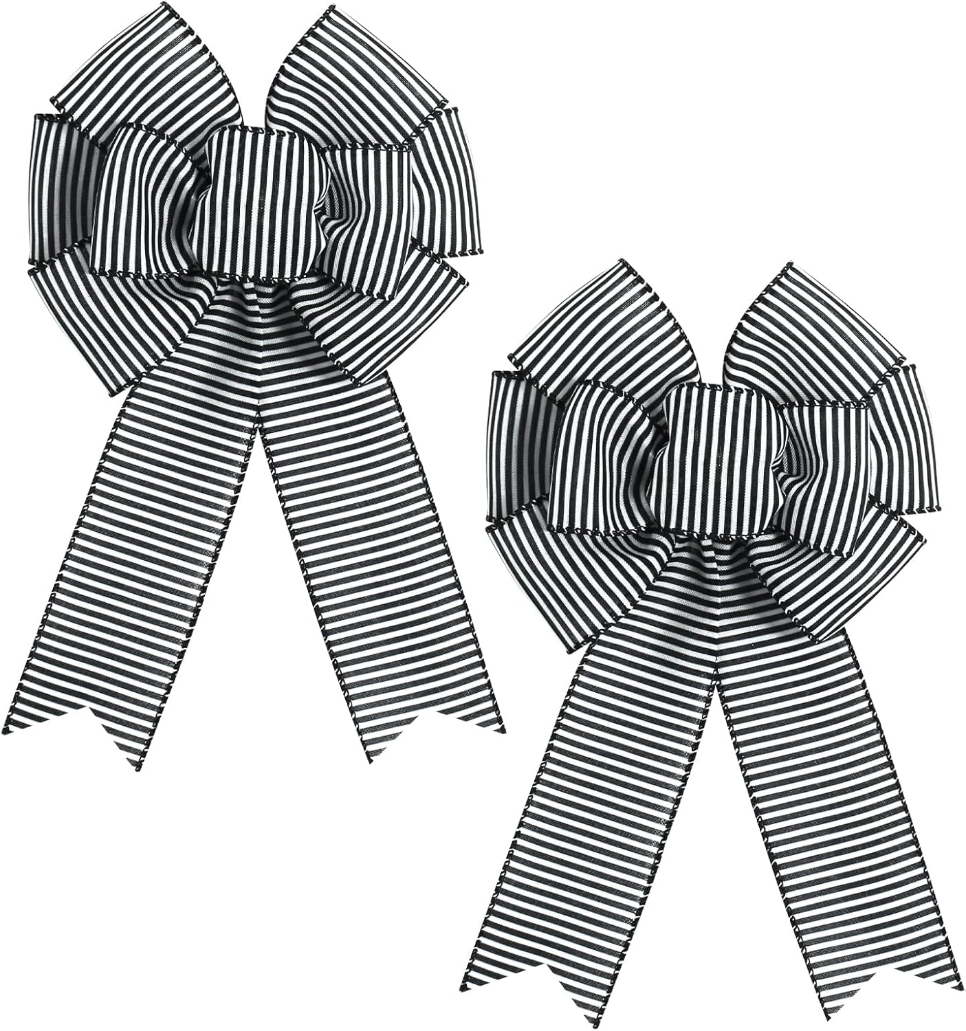 Skiennix 2-Piece Black & White Stripe Wreath Bows - Rustic Burlap Decorative Bows for Indoor/Outdoor Events