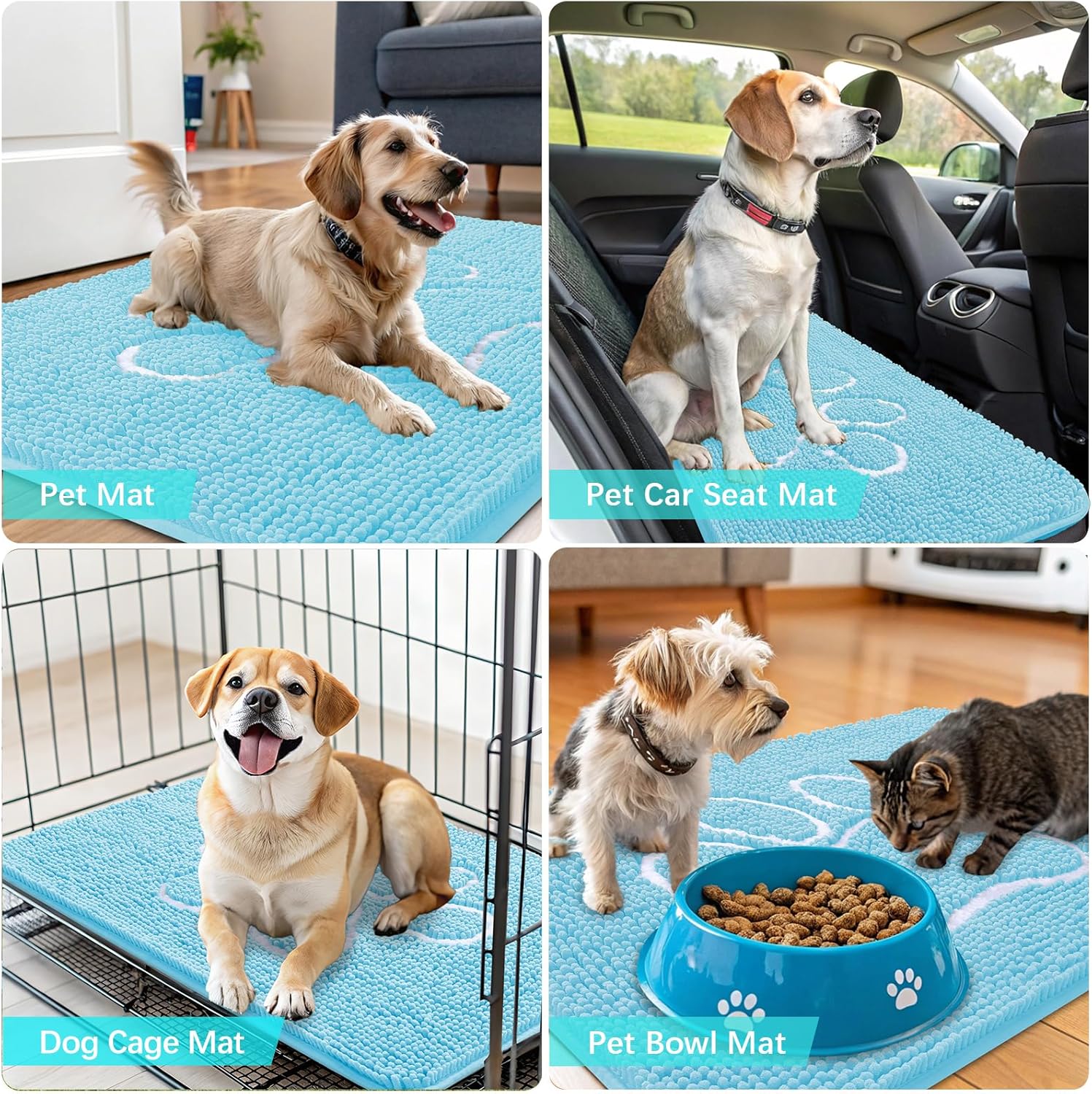 OLANLY Dog Door Mat - Absorbent Non-Slip Mud Mat for Muddy Paws | 40x32 Paw Print Design, Quick Dry Blue