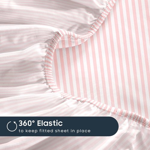 Wake In Cloud - Striped Bed Sheets, 4-Piece Sheet Set, Ticking Vertical Pin Stripe Modern Farmhouse Pattern Printed Bedding, Deep Pocket, Pink White, Full Size