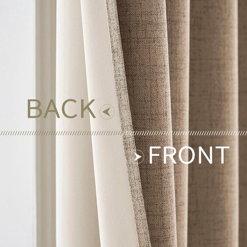 MIULEE 100% Blackout Linen Textured Curtains - Thermal Insulated Copper Brown Drapes | 52 x 63 Inch (2 Panels)