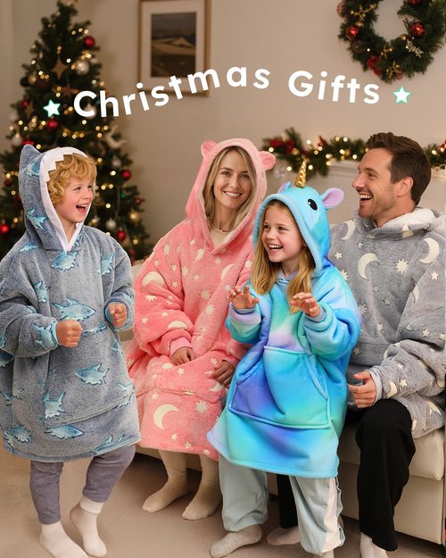 Yoofoss Kids Wearable Blanket Hoodie, Oversized Fleece Sherpa Sweatshirt Blanket with Pockets, Cozy Gift for 7-13Y Girls, Gradient Unicorn