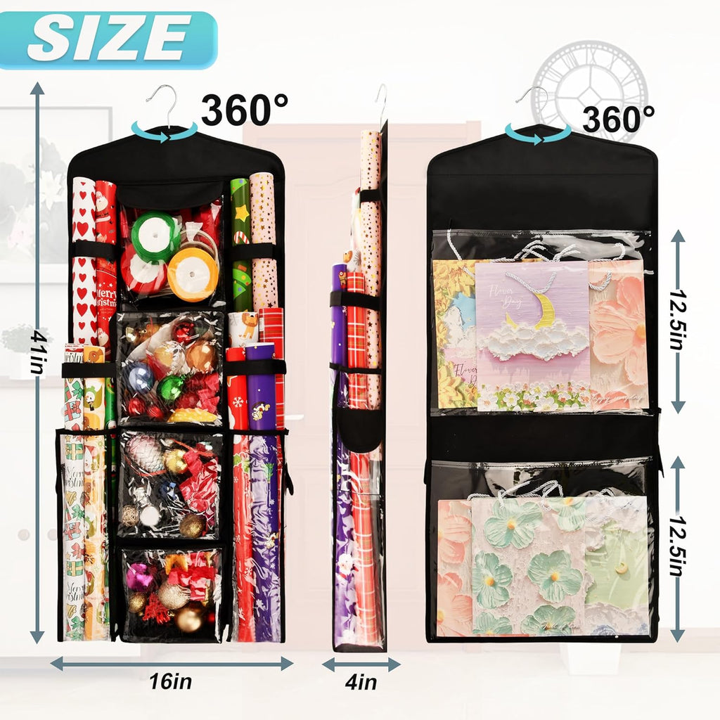 Skiennix Wrapping Paper Storage Organizer - Double-Sided Gift Wrap Holder with 360° Rotation | Ideal for Craft Supplies and Accessories