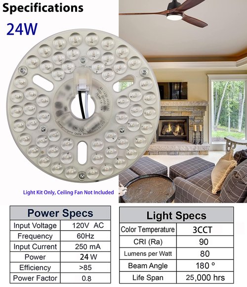 24W 6.4" Dimmable LED Light Engine Retrofit Kit for Ceiling Fan Light Replacement LED Board Panel,3 Color Temperature Adjustable,ETL Listed