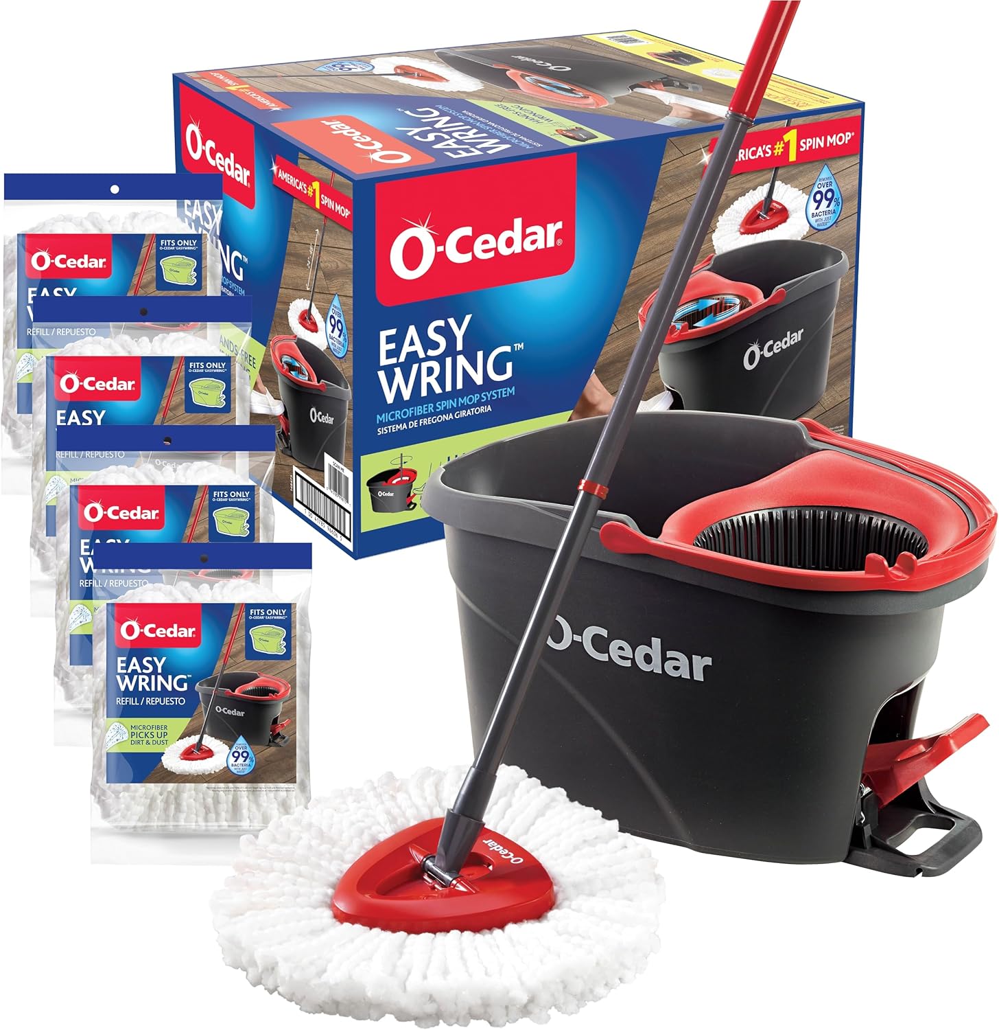 O-Cedar EasyWring Microfiber Spin Mop - Efficient Floor Cleaning System with 4 Extra Refills