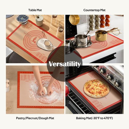 Folksy Super Kitchen Non-Slip Silicone Pastry Mat - Extra Large 16'' x 26'' with Measurements for Baking & Rolling