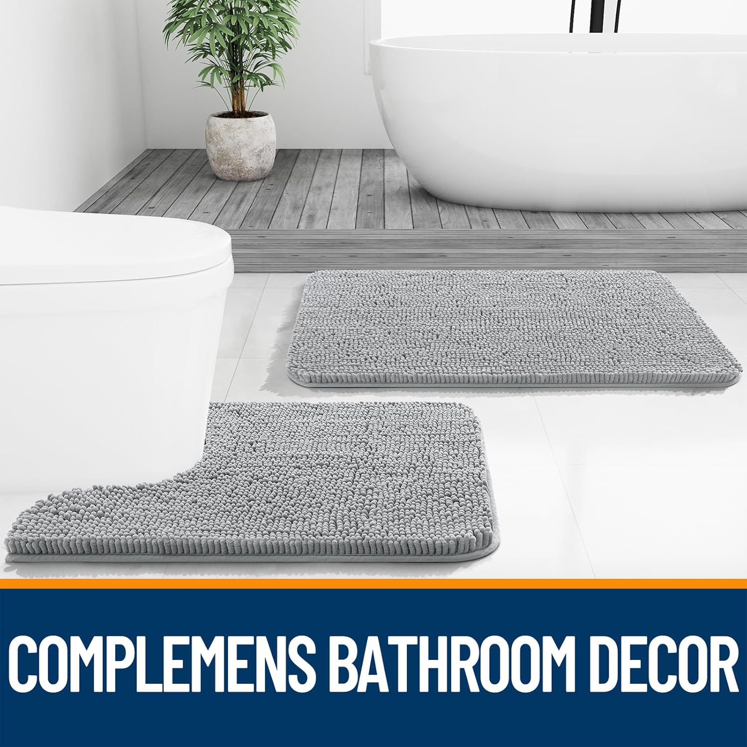 OLANLY Bathroom Runner Rugs - Soft Absorbent Chenille Bath Mats | Quick Dry, Machine Washable, 47x24, Light Grey