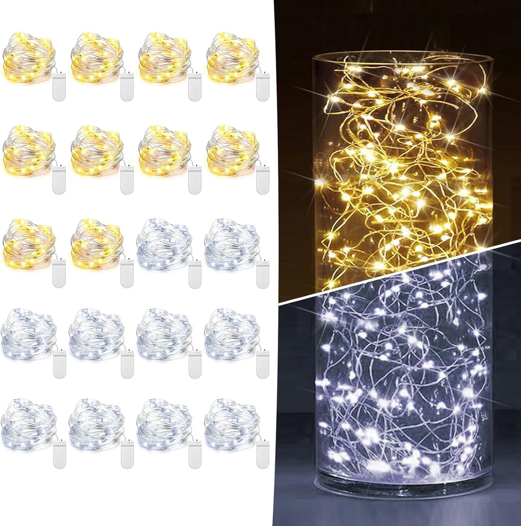 Skiennix 20 Pack Fairy Lights - Battery Operated 7ft Mini String Lights for Weddings & Parties | Warm & Cool White