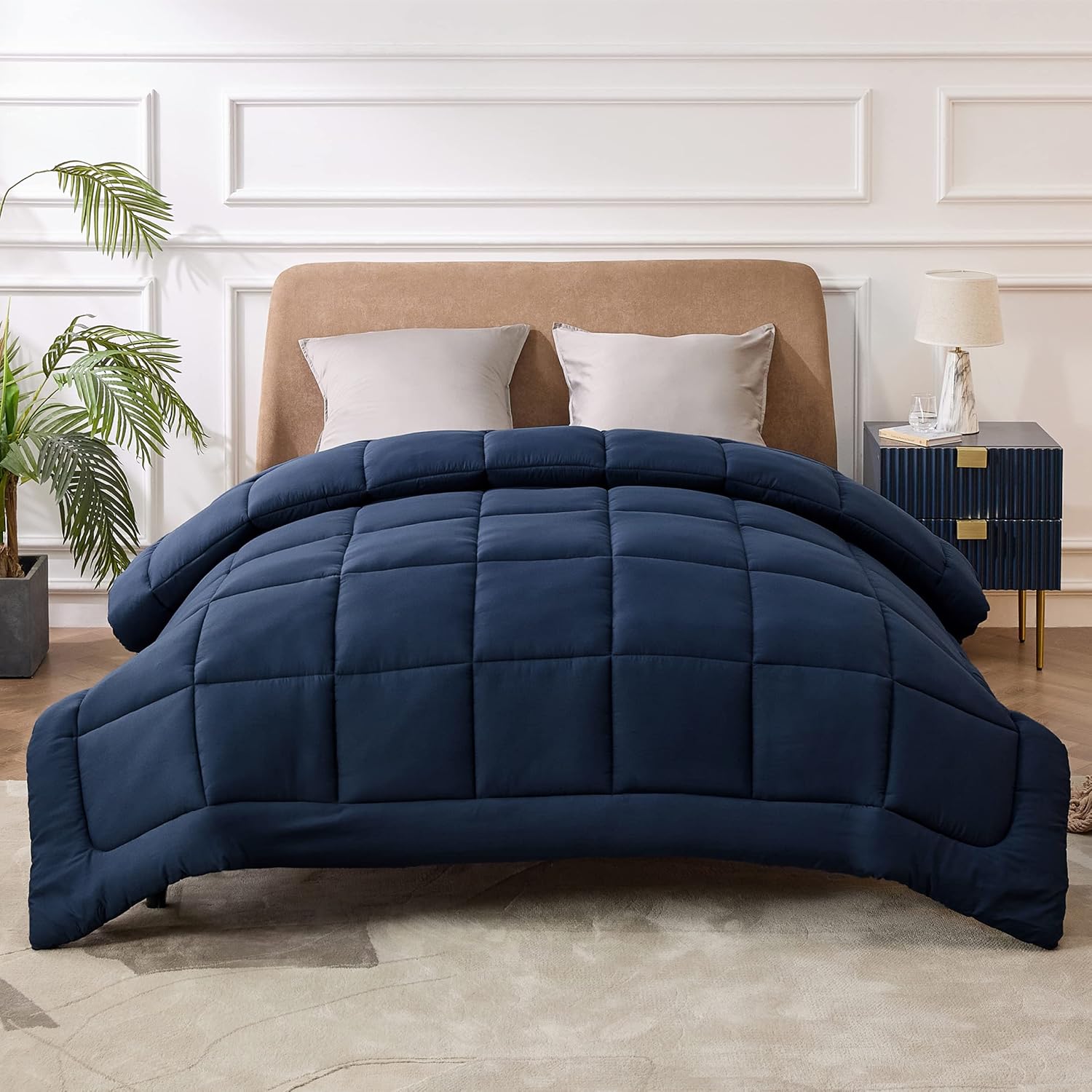 Bedsure Comforter Duvet Insert - All-Season Quilted Queen Size Down Alternative Bedding, Navy Blue 88 x 88 Inches