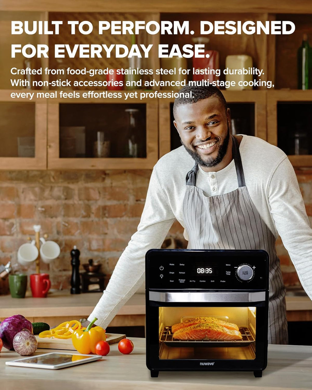 Nuwave Air Fryer Oven Combo - Even Heat & True Char Flavor | 150 Presets, Smart Probe, Stainless Steel