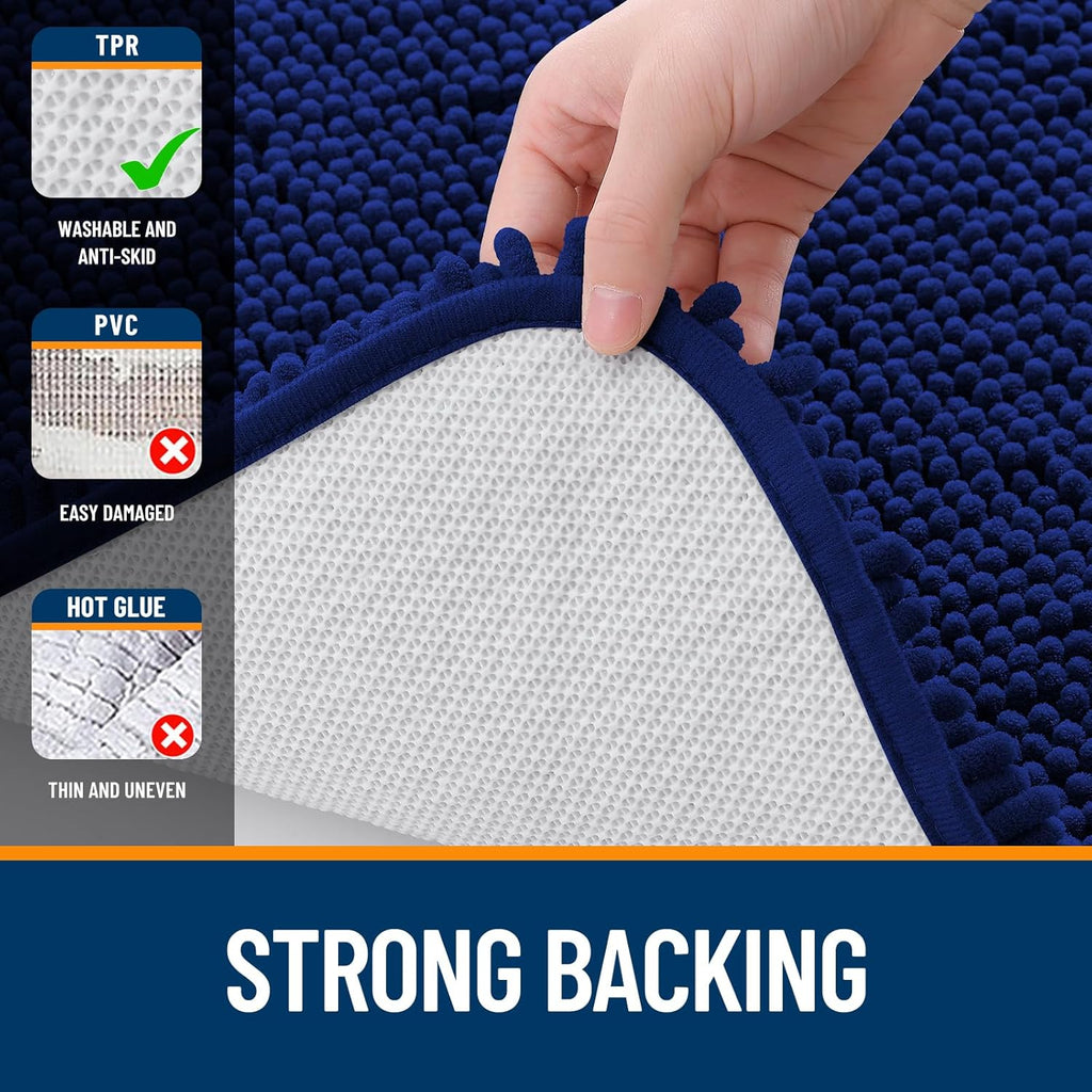 OLANLY Bathroom Runner Rugs - Extra Soft Chenille Bath Mat | Quick Dry, Machine Washable, 59x24, Navy