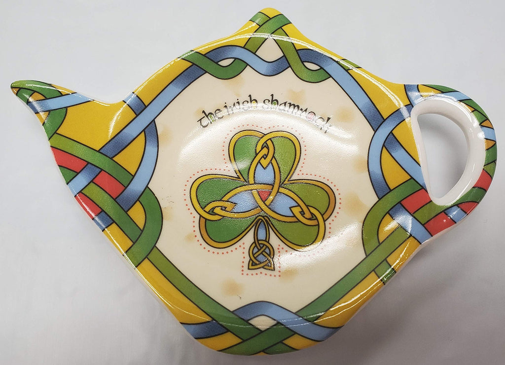 Royal Tara Set of Irish Shamrock Cup 1 Shamrock Porcelain Teapot Tea Bag Holder - Irish Tea Pot Celtic Knot Tea Kettle with Removable Lid (Teapot 2Mugs and Tea Bag Holder)