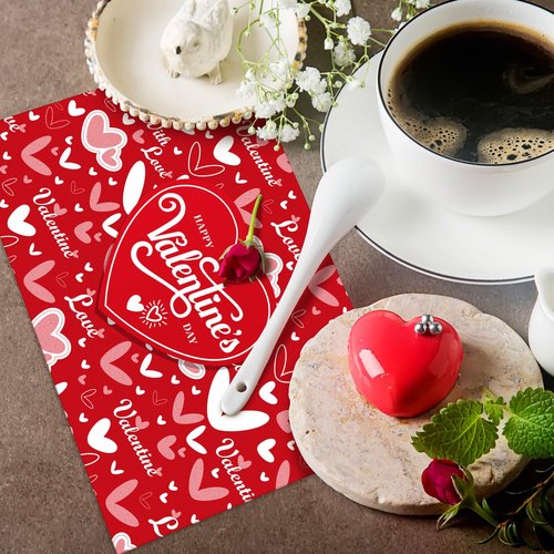 Noveread 100 Pcs Valentine's Day Placemats Red Heart Disposable Paper Place Mats 14.57 x 10.24 Inch Valentine Table Mats for Valentine's Day Party Decoration Dining Kitchen Anniversary Holiday