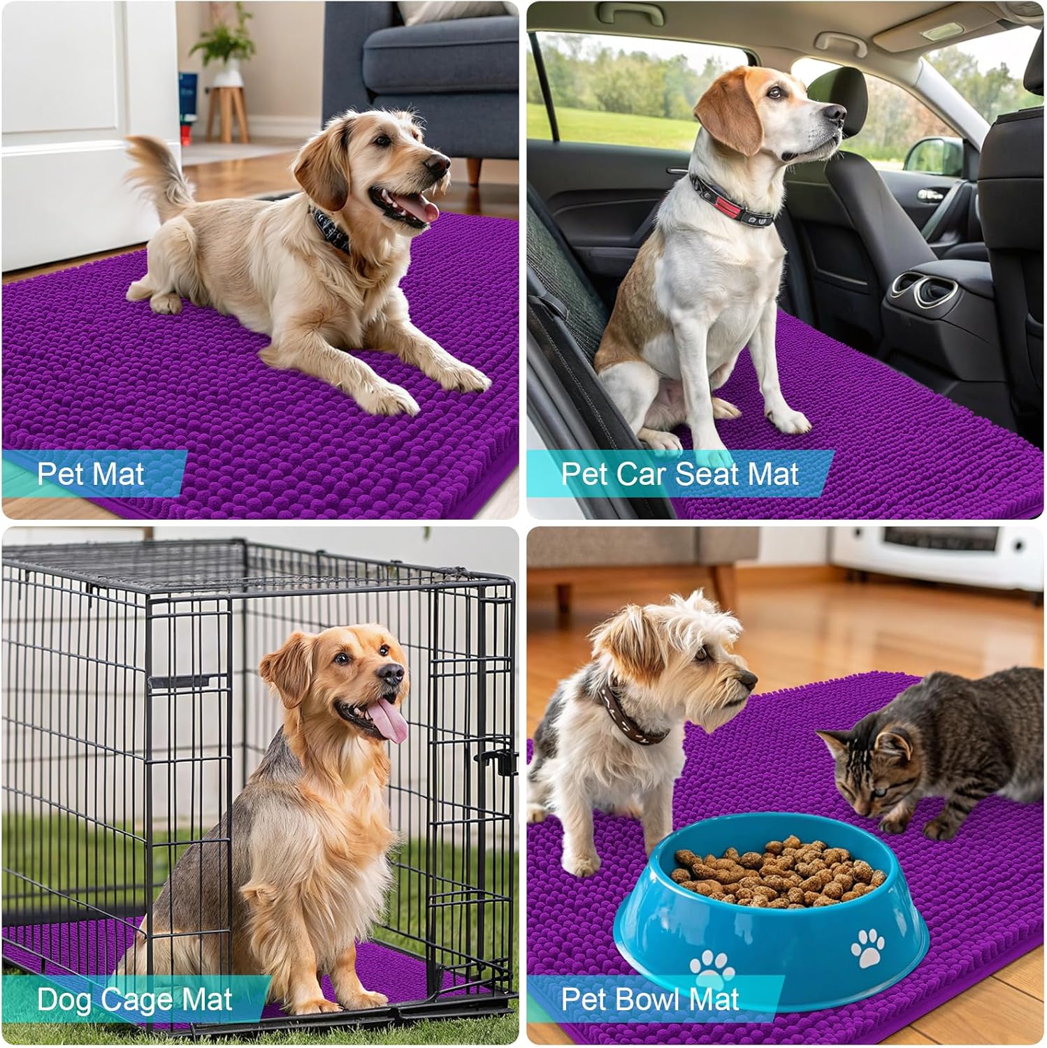 OLANLY Dog Door Mat - Absorbent Non-Slip Chenille for Muddy Paws | Quick Dry 50x30 Purple Indoor Carpet