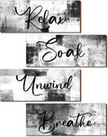 Maitys Bathroom Wall Art - 4 Pcs Rustic Wood Decor for Soak & Unwind | 10 x 4 Inch Black & White Signs