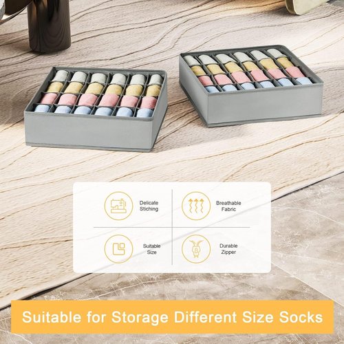 Joyoldelf Sock Organizer - 24 Cell Drawer Divider for Socks, Ties & Belts | Grey Storage Solution