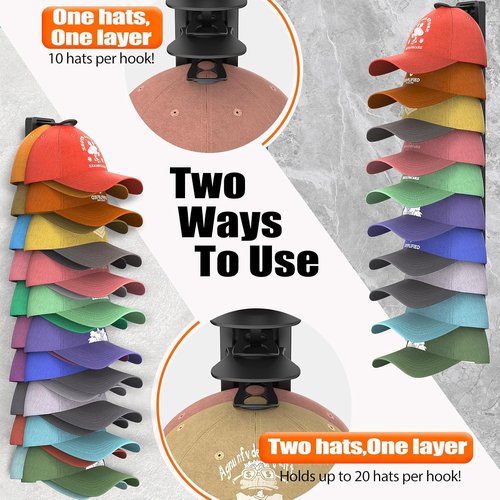 Hat Organizer by [Brand Name] - Holds Up to 40 Baseball Caps | 2-Pack Wall Rack with Strong Adhesive (Black)