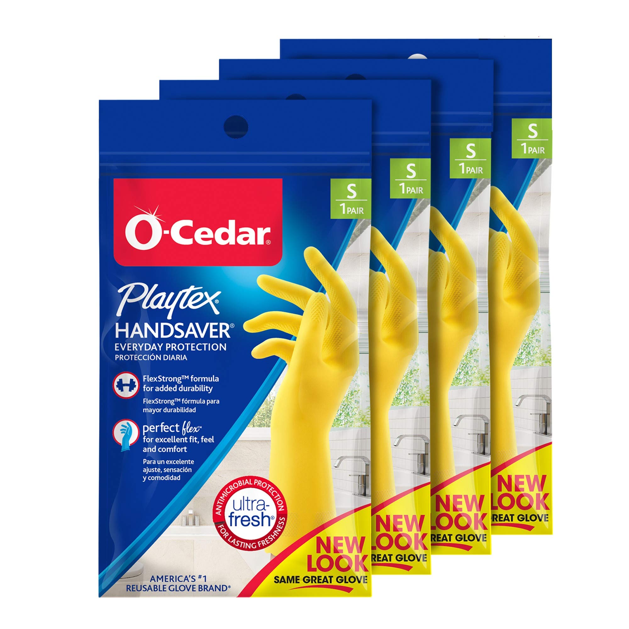 PLAYTEX HandSaver Rubber Gloves for Kitchen and Household Cleaning (4 Pairs), Small