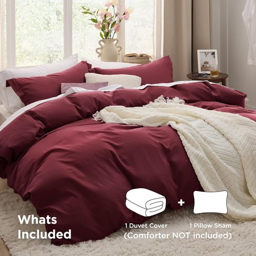 Bedsure Winery Twin Duvet Cover Set - Extra Soft Prewashed Bedding, 68x90 Inches with Zipper Closure & Pillow Sham