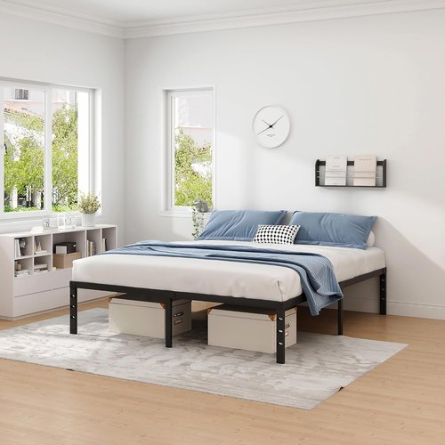 Jeton Metal Bed Frame - Full Size Sturdy Mattress Foundation with Storage | Easy Assembly, Black, 16 Inch