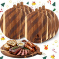 Fiwochic Set of 6 Christmas Round Cutting Boards Bulk Acacia Wood Charcuterie Cheese Serving Trays Holiday Party Platters with Engraved Swirl Stripe Pattern for Xmas Houseraming Kitchen Gifts(12 Inch)