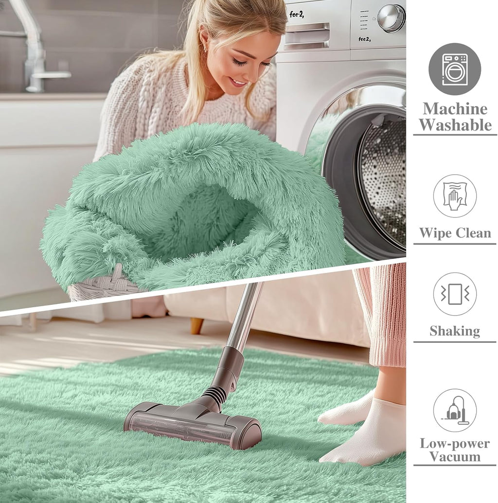 OLANLY Area Rug - Soft Fluffy Shaggy Design | Machine Washable 4x5.9 ft Mint Green for Living Room & Bedroom