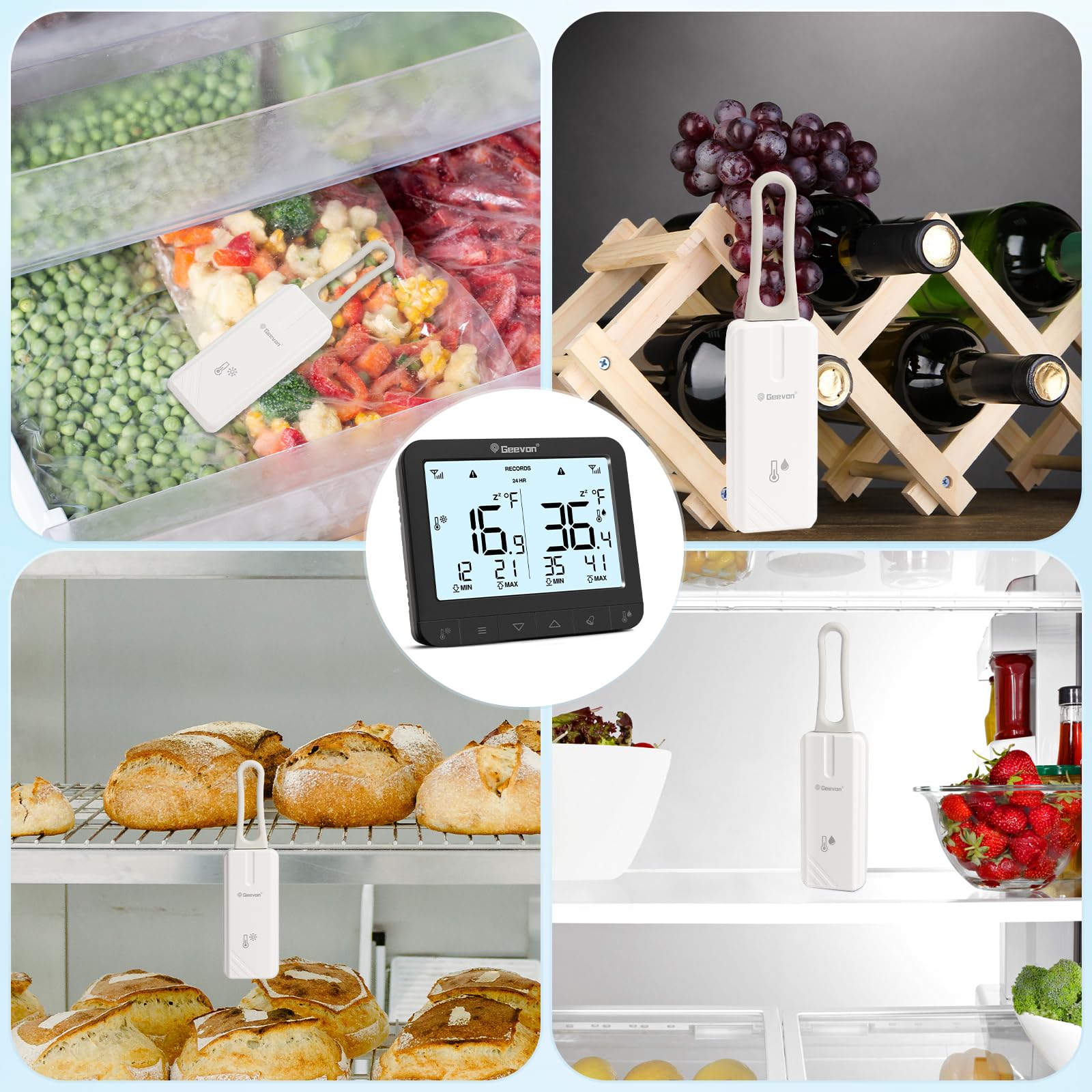 Geevon Digital Wireless Refrigerator Thermometer with Alarm, Low Battery Warning Icon, Max/Min Temperature LCD Display, Suitable for Domestic or Commercial Use Freezer Thermometer with Alarm