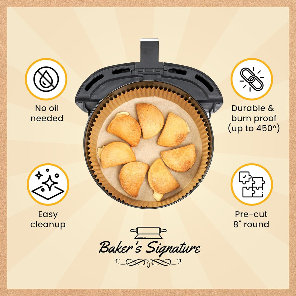 Baker's Signature 250 Pcs Air Fryer Liners - Round Non-Stick & Oil Proof for Easy Cleanup | 8 Inch for 5-8 Qt Baskets