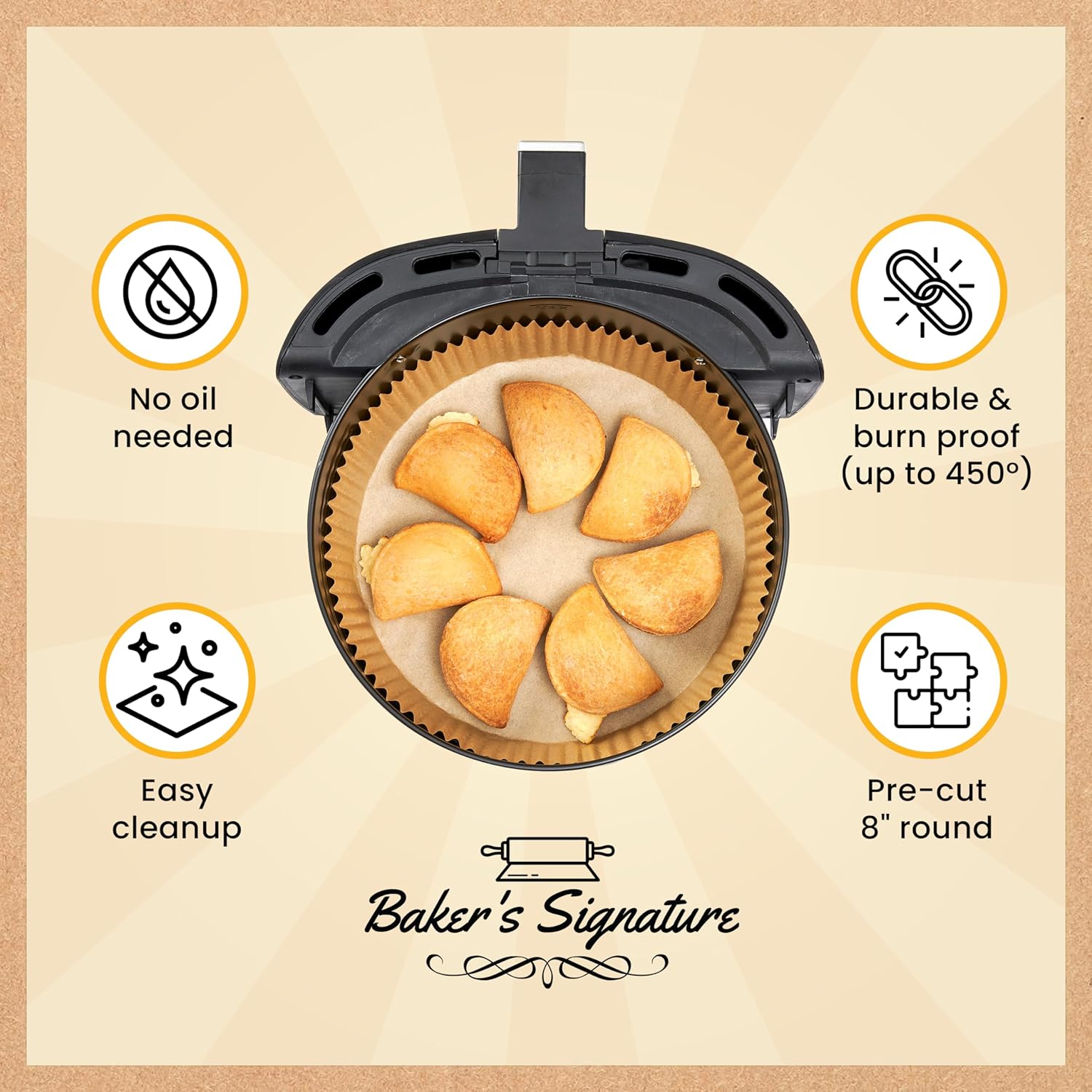 Baker's Signature 250 Pcs Air Fryer Liners - Round Non-Stick & Oil Proof for Easy Cleanup | 8 Inch for 5-8 Qt Baskets