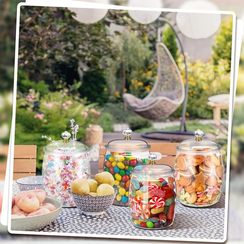 Nuogo 4 Pcs Plastic Candy and Cookie Jars with Lids Clear Cookie Container Candy Jars Large Airtight Apothecary Storage Organization for Wedding Home Kitchen Bar(128 oz)