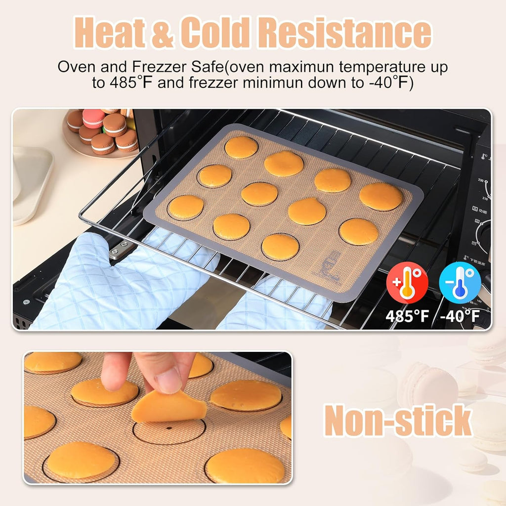 Silicone Baking Mat Macaron - Non-Stick Set of 3 | 2 Half Sheet Liners & 1 Quarter Sheet, Grey (16.5x11.6)