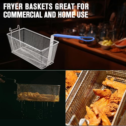 MAHOOMMAKH 2Pcs Deep Fry Basket - 13.2"x 6.5"x 5.9" Stainless Steel Fry Baskets with Handle for Commercial Restaurant Kitchen for Deep Fryer