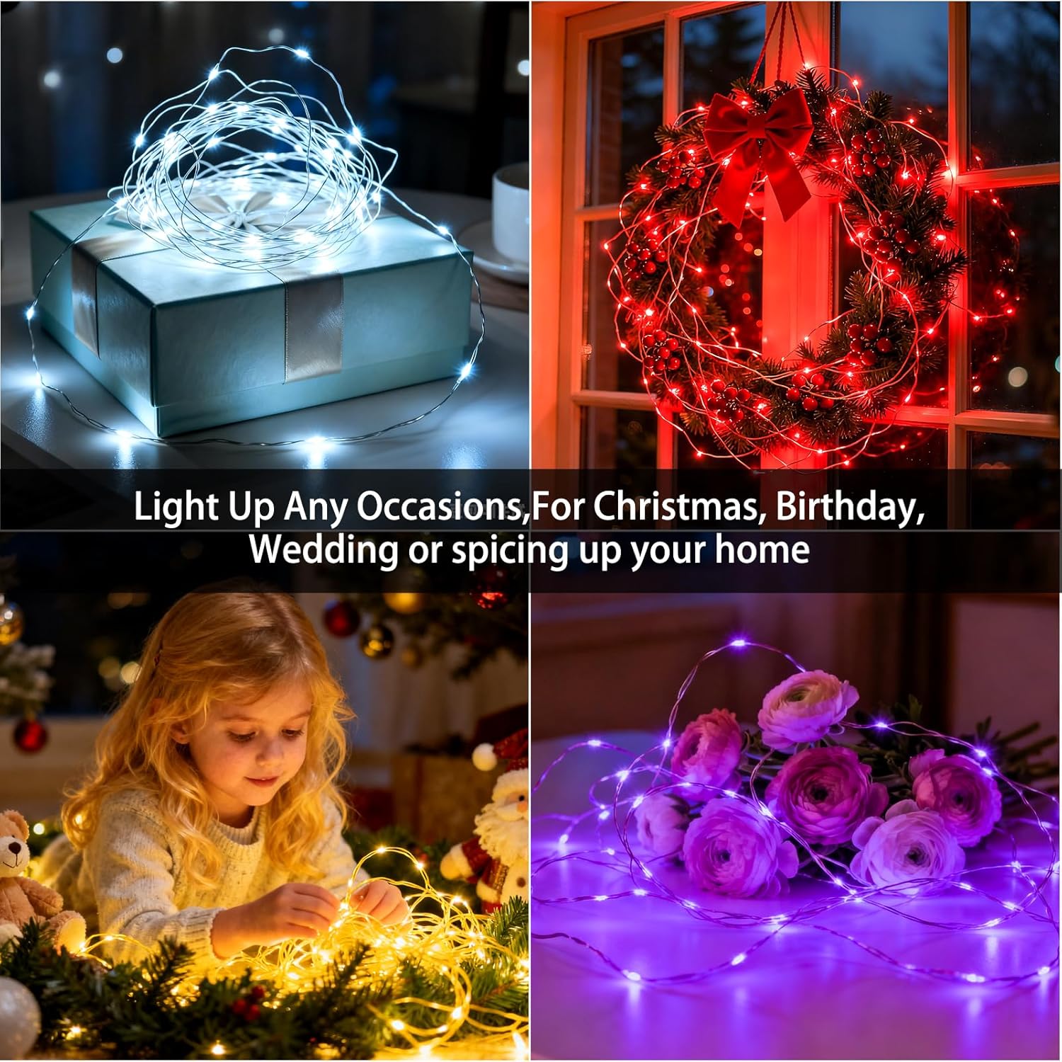 VOOKRY Mini Starry String Lights - 12 Pack Battery Operated 30 LEDs | 10 ft Silvery Copper Wire for Weddings, Parties, Christmas Decor