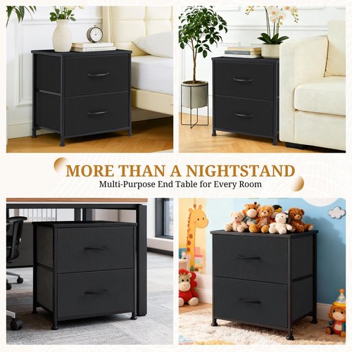 Accver Nightstand, 2 Drawer Dresser Bedside Storage Furniture, Small Dresser with 2 Drawers, End Table with Fabric for Bedroom, Closet, Entryway, College Dorm, Black