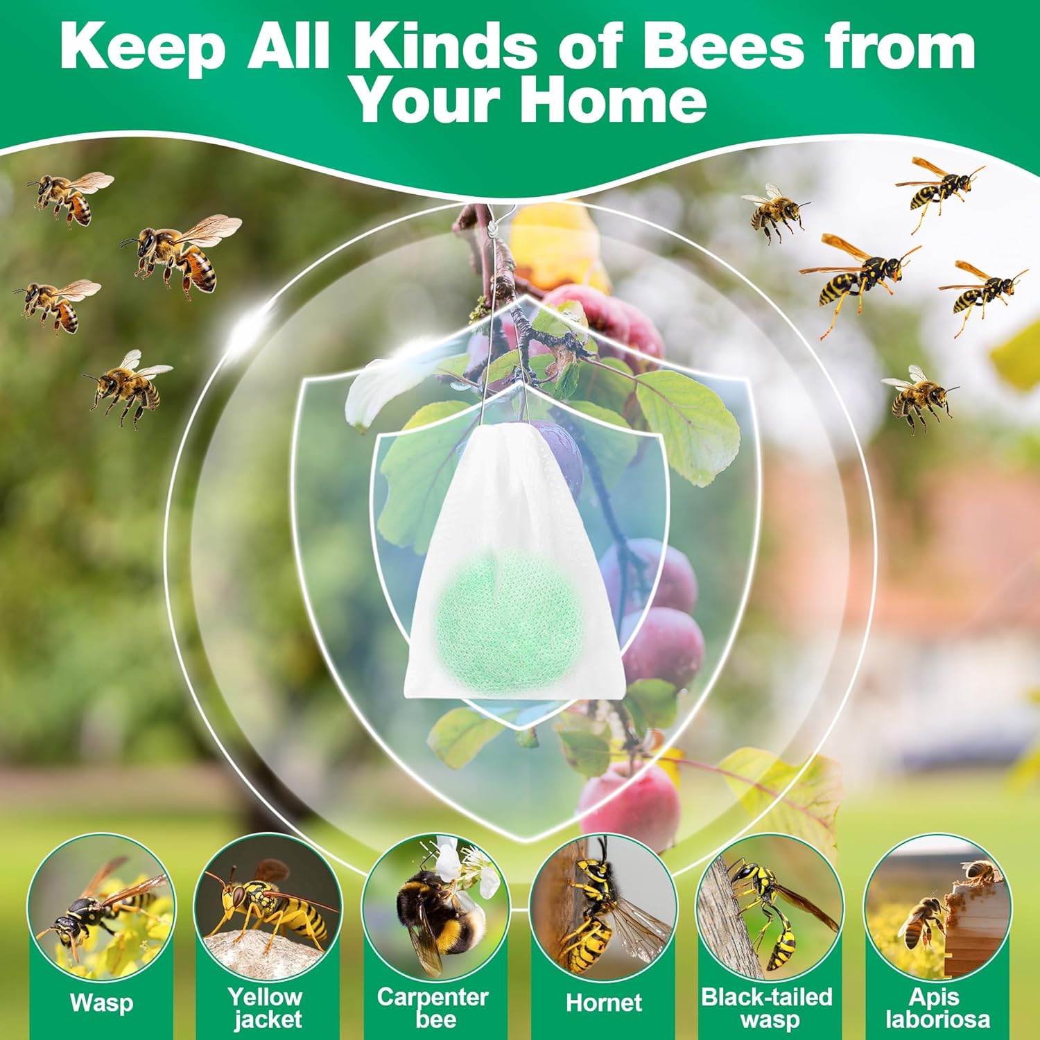 Skiennix Natural Wasp & Bee Repellent - Peppermint Oil Formula, 12 Pack | Safe for Pets & Humans