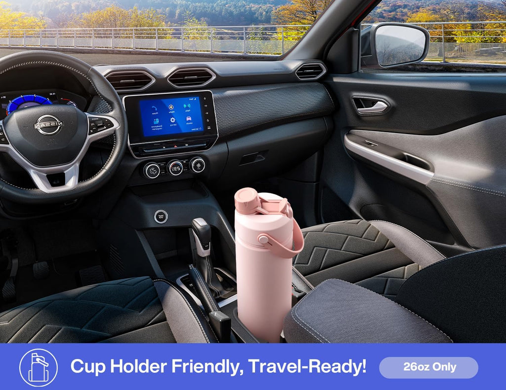 POWCAN 26 oz Insulated Water Bottle - 2-in-1 Straw & Spout Lid, Leak-Proof, Fits Car Cup Holder | Lupine Color