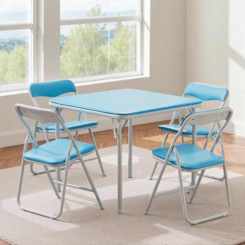 VECELO 24'' Kids Folding Activity Card Table, with Ultra Soft Padded Tabletop, 1 Piece, Blue & White
