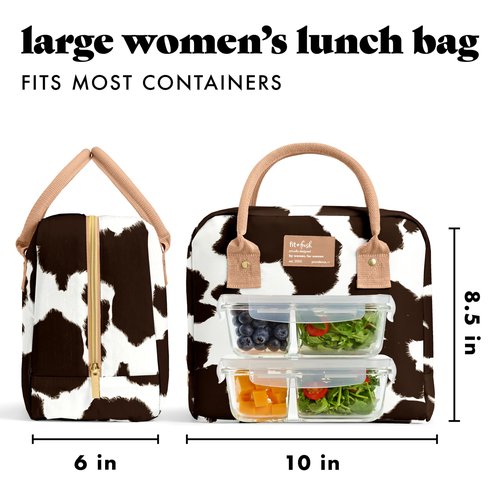Fit & Fresh Bloomington Lunch Bag for Women - Insulated Large Lunch Box for Work with Containers, Leak-Resistant, Stain-Resistant, Zipper Closure, Cowhide