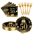 60 Pcs 50th Birthday Decorations Black gold Paper Plates and Napkins Forks Party Tableware for Men Women Birthday Party Decorations,Serve 20