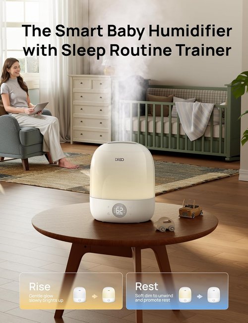 DREO Cool Mist Humidifier - Ultra Quiet 28dB with 30H Runtime & RGB Night Light | Smart Top Fill for Bedroom & Nursery