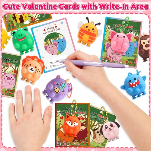 CHILDGO 24 Pack Valentines Pop Toys Gifts for Kids-Valentines Cards with 3D Animal Pop Toys,Bulk Fidget Toys,Classroom Exchange Gifts & Prize Rewards,Suction Party Favors for Toddlers Boys Girls
