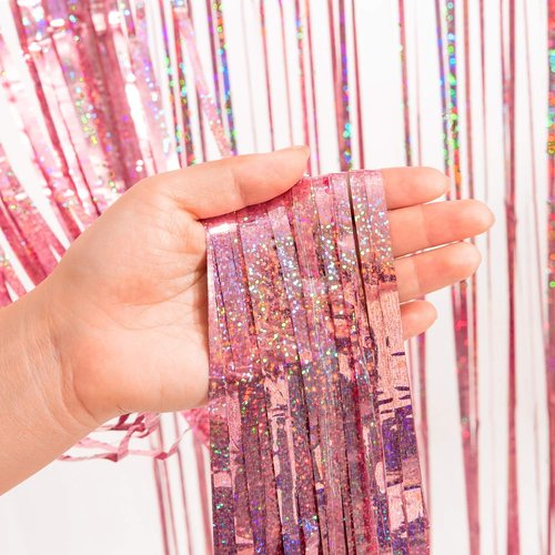 GREATRIL Rose Gold Tinsel Party Backdrop - Foil Fringe Curtain for Birthday Decorations | 1m x 2.5m, Set of 2