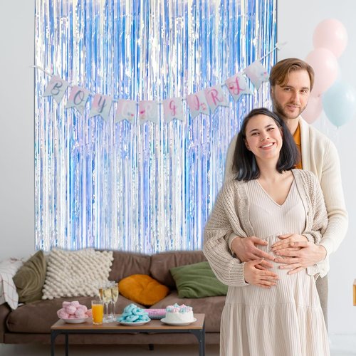 Iridescent Party Backdrop Decorations by [Brand Name] - 2 Pack Tinsel Curtain for Birthdays & Events | Photo Booth Streamer