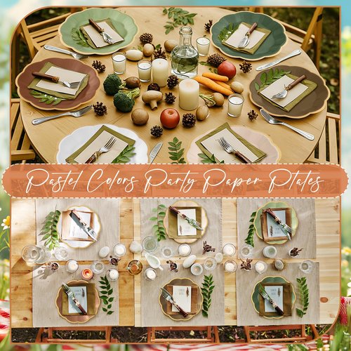 Tiangrid 72 Pcs Woodland Paper Plates 9 Inch Green and Brown Gradient Scalloped Paper Disposable Dinner Dessert Plates for Birthday Wedding Bridal Party Supplies, 6 Colors