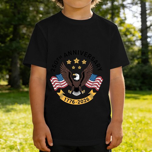**USA 250th Anniversary Quick Dry Ice Silk Athletic T-Shirt - Patriotic Commemorative Tee for Men & Women | Size M, Color Black**
