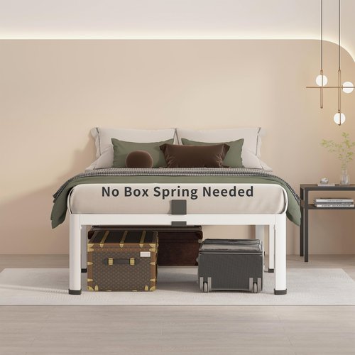 MAF 14 Inch Twin Metal Platform Bed Frame White with Round Corner Legs, 3000 LBS Heavy Duty Steel Slats Support, Noise Free, No Box Spring Needed, Easy Assembly