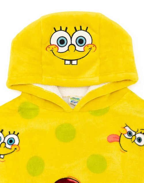 SPONGEBOB SQUAREPANTS Kids Wearable Hooded Blanket | Boys & Girls Yellow All Over Print Fleece Hoodie | Cozy Loungewear