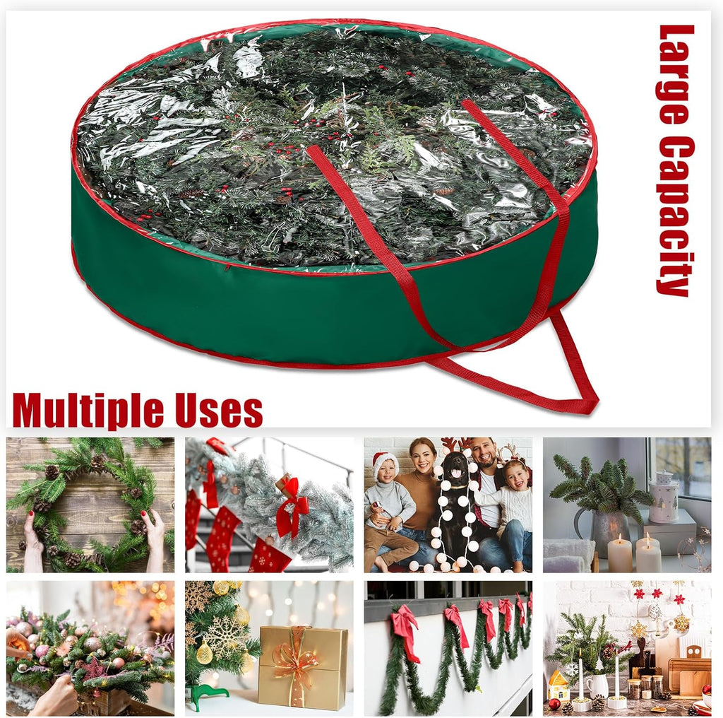 Abbylike Extra Large Christmas Wreath Storage Bag - Clear Zippered Container with Handles | 48'' Green