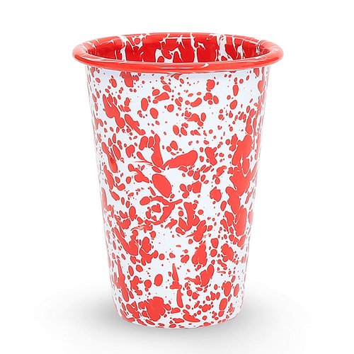 Crow Canyon Home Enamelware Tumbler, 14 ounce, Red/White Splatter (Set of 4)